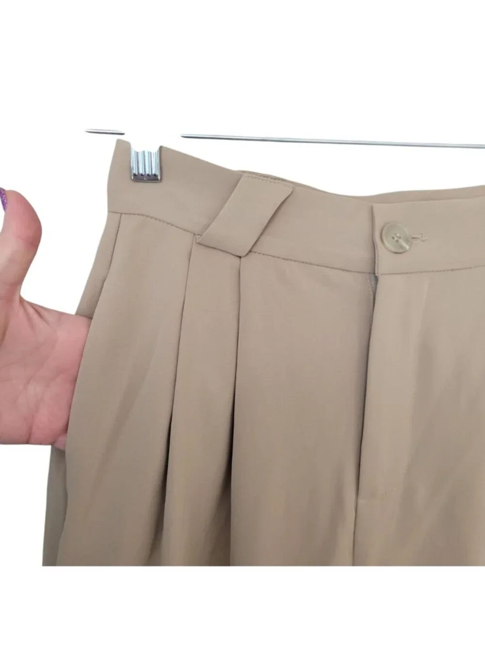 Laboratory Of Mouggan Pleated Pants Womens Size S Beige Asymmetrical Overlay - Picture 5 of 7